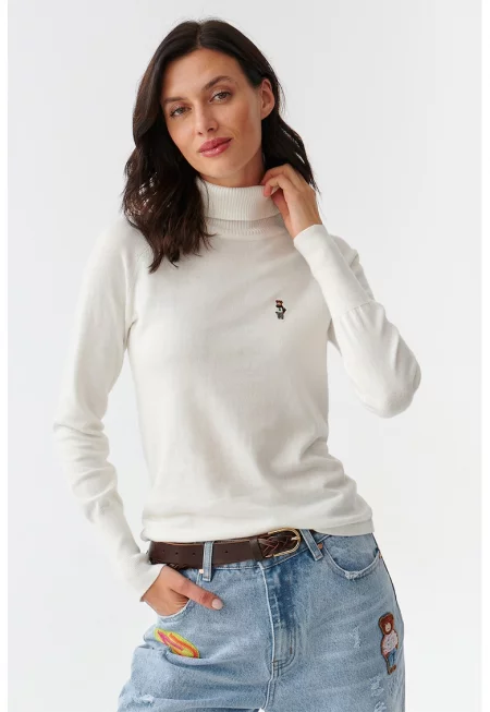 Поло с бродерия - Бял