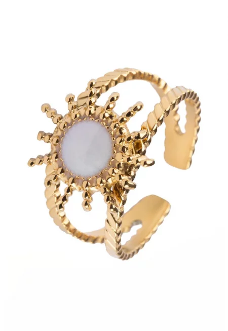 Пръстен с позлата от 18K - Златист - Мръснобял