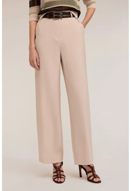 Прав панталон с висока талия - Светло бежово
