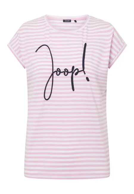 Раирана тениска Teri с бродирано лого - Бял/Розово