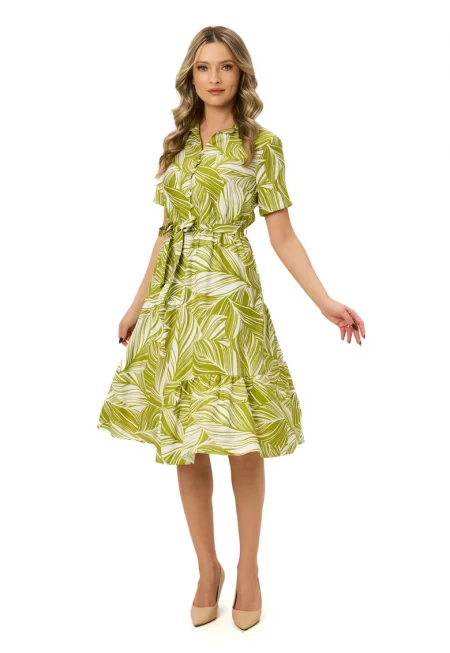 Разкроена миди рокля - Шам фъстък зелено