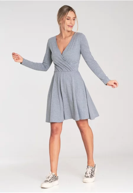 Разкроена рокля  M1050 - сива - памук