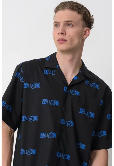 Риза с къси ръкави с лога - Черен/Кралско Синьо