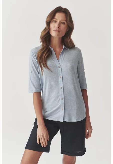 Риза с лиосел с къси ръкави - Пастелносин