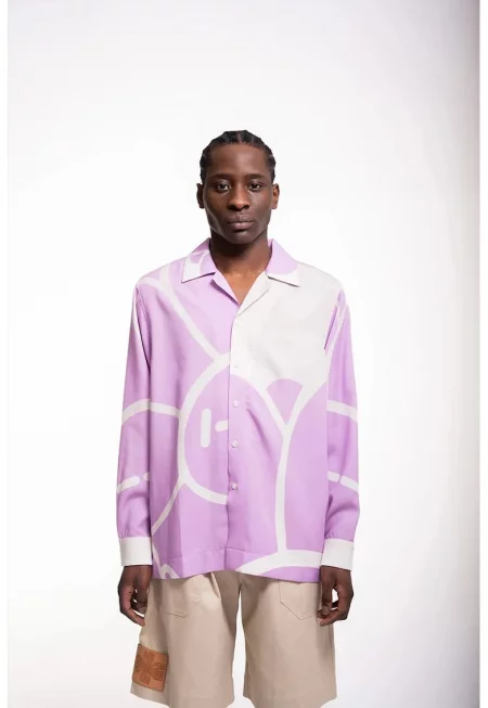 Риза с тай-дай принт и къс ръкав - Лилав -