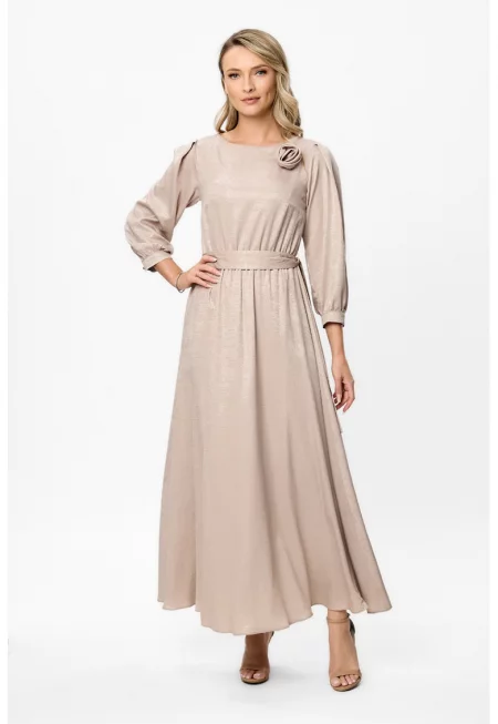 Рокля Chiara с дълги ръкави - Светло бежово
