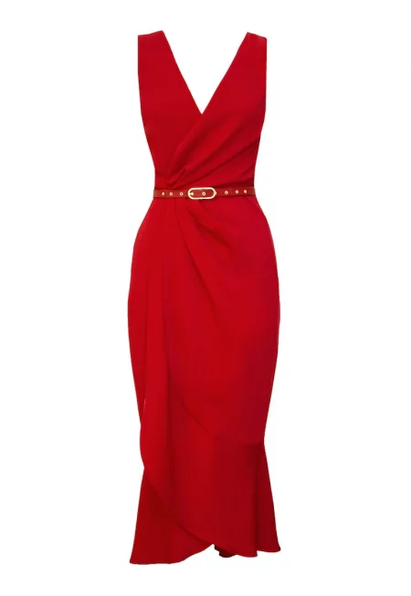 Рокля Fame със застъпен дизайн - Червен