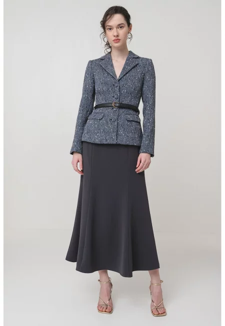 Рокля с дизайн 2 в 1 и колан - Син/Тъмносин