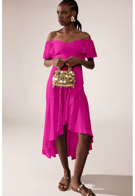 Рокля с голо рамо - Фанданго розово