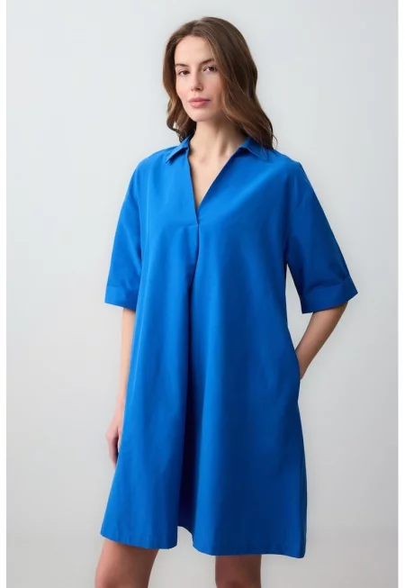 Рокля с къси ръкави - Светлосин