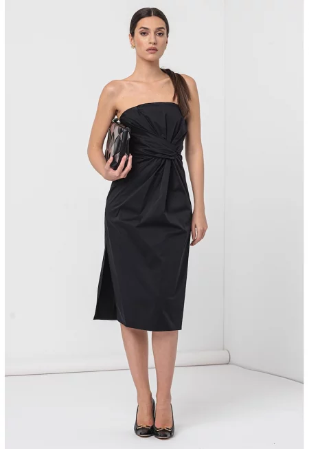 Рокля тип молив с памук и набиране - Черен