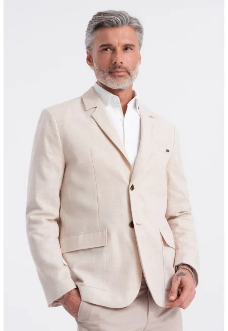 Сако с лен и джобове с капаче - Светло бежово