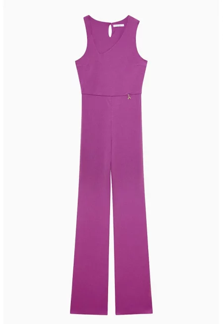 Салопет с тънък силует и асиметрично деколте - Лилав