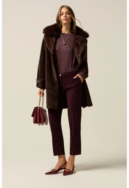 Скъсен панталон с висока талия - Тъмновиолетов