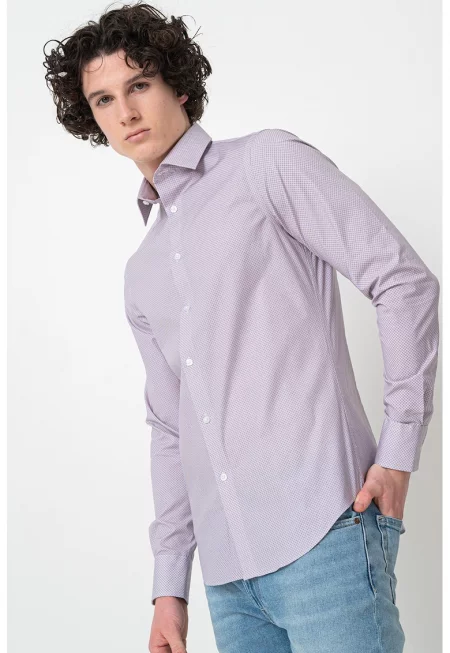 Слим риза с десен - Бял/Зелен/Фанданго розово