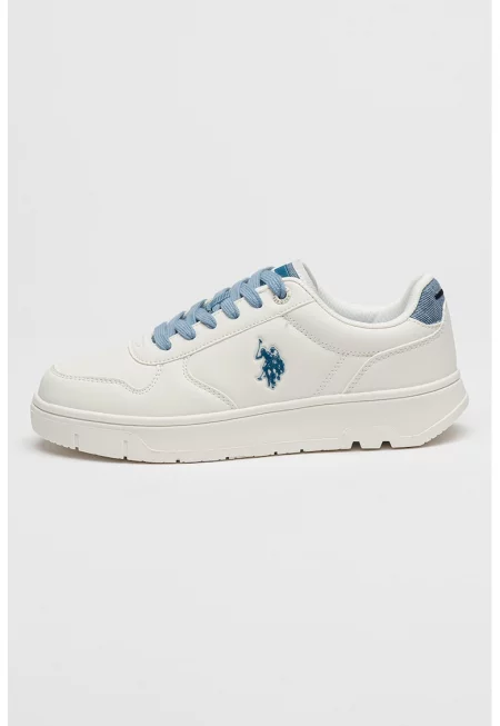 Спортни обувки от еко кожа Sona с лого - Слонова кост/Син