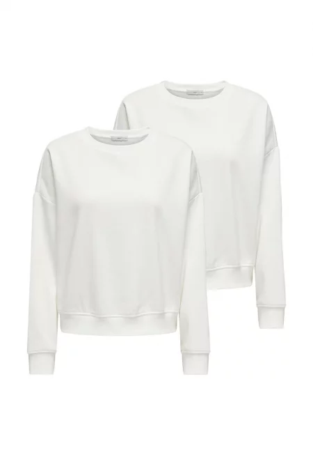 Суитшърт с овално деколте и паднали ръкави - 2 броя - Бял