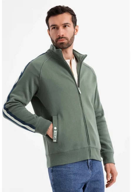 Суитшърт с цип и странични джобове - Маслинено зелено