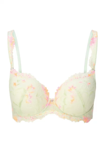 Сутиен с подплънки и дантела - Зелен