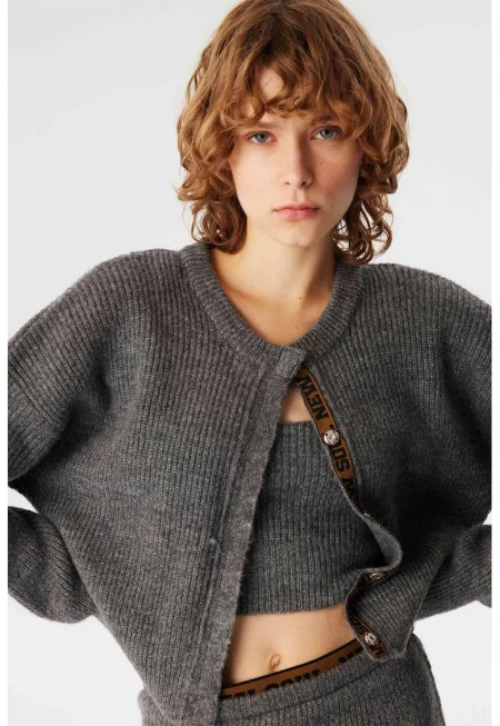 Свободна жилетка с копчета - Меланж тъмно сиво