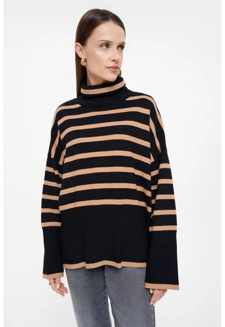 Свободно поло на райе - Черен/Бежов