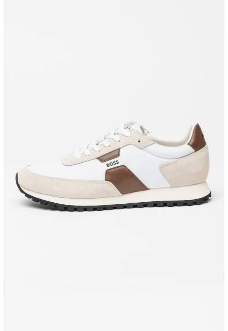 Текстилни маратонки Parkour с велур - Бял/Кафяв/Светлокафяв