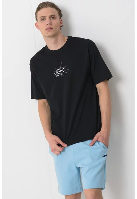 Тениска от памук с лого - Черен/Бял