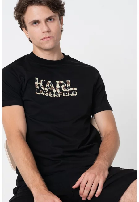 Тениска с лого - Черен/Кафяв/Бежов