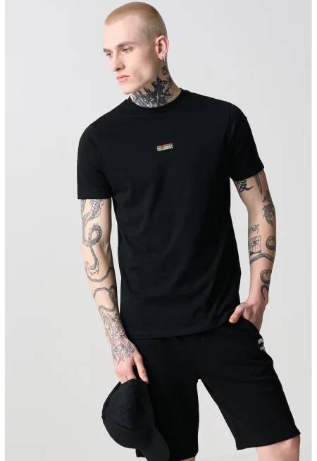 Тениска с овално деколте и лого - Черен