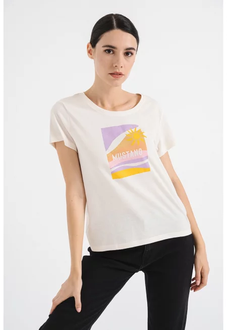 Тениска с принт - Шафраново жълто/Лилав/Светло бежово