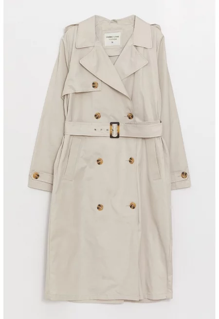 Тренч с колан - Светло бежово