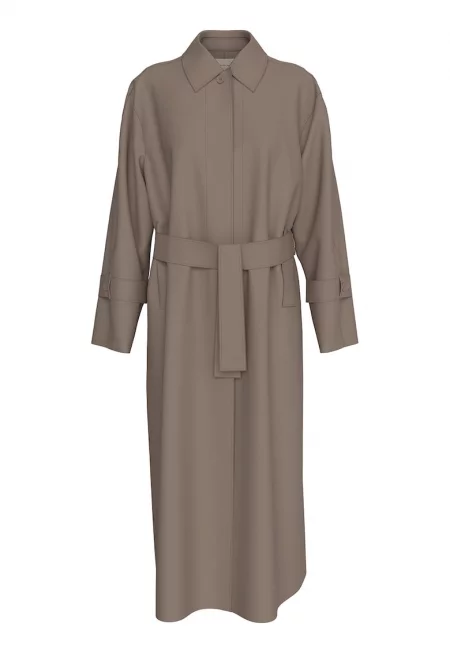 Тренч с колан - Светло кафяво