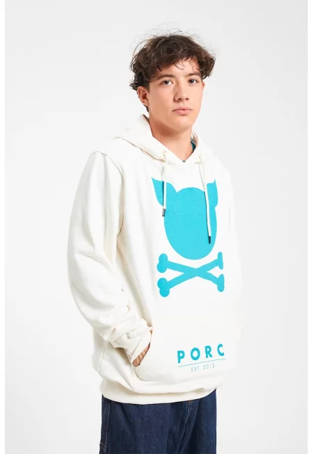 Унисекс худи с лого - Бял/Тюркоаз