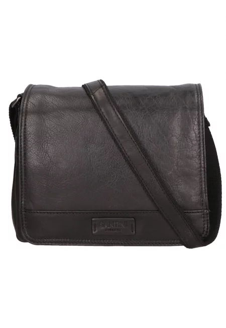 Унисекс кожена чанта с джобове - Черен