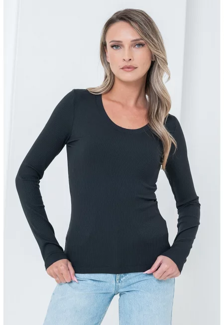 Вталена блуза с модал - Черен