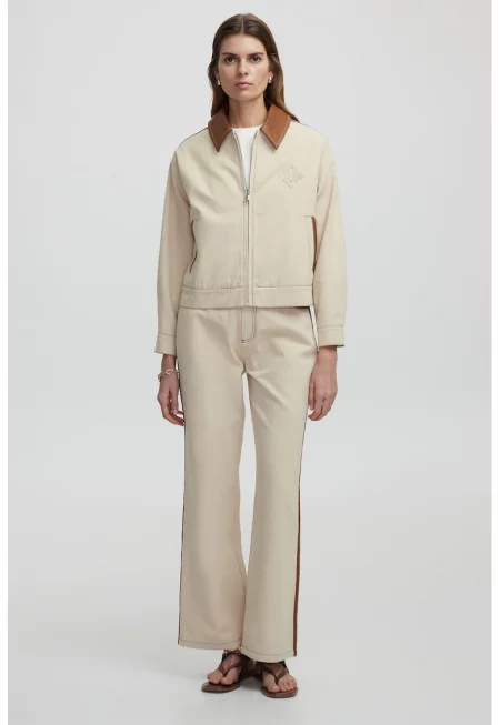 Яке с контрастна яка - Кафяв/Бежов