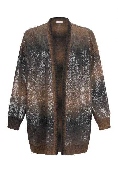 Жилетка с вълна с пайети - Тъмнокафяв