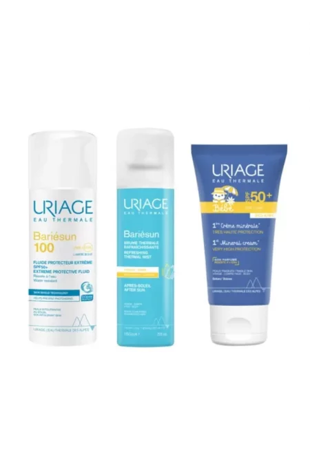 Bariesun Слънцезащитен комплект SPF 50+/100 за възрастни и бебета – Флуид SPF 50+ 200 мл - Минерален бебешки крем 50 мл - Спрей за след слънце 150 мл