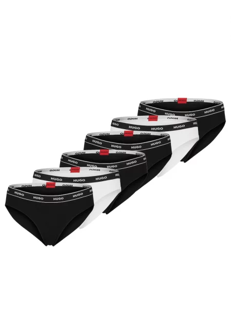 Бикини с памук Stripe 13393 с лого на талията - 6 чифта - Бял/Черен