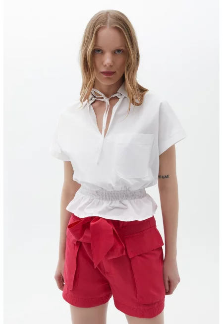 Блуза с къси ръкави и еластична талия