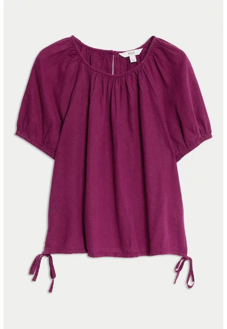 Блуза с лен с къси ръкави