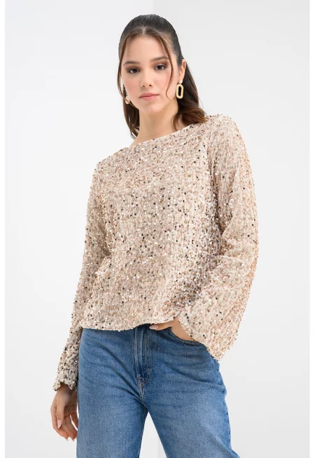 Блуза с пайети и деколте тип лодка