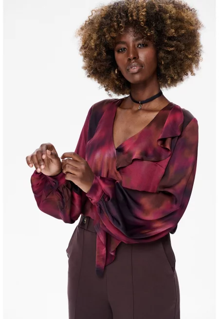 Блуза с V-образно деколте и волани