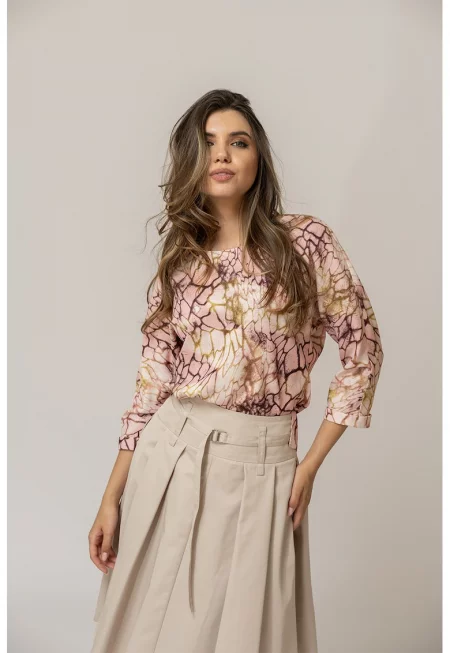 Блуза Vitoria с десен и 3/4 ръкави - Светлокафяв/Тъмновиолетов/Бледо розово