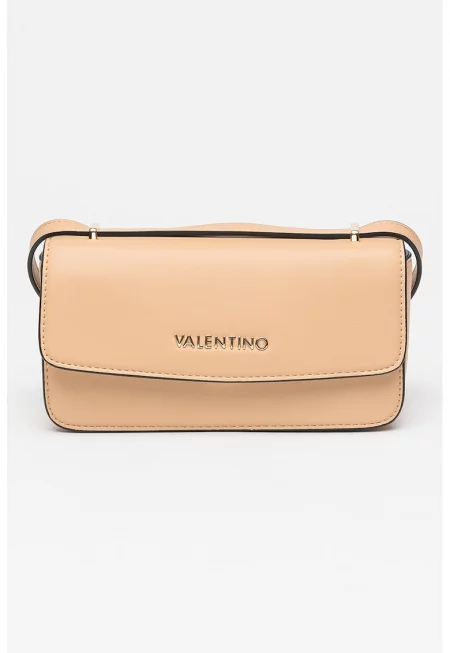 Чанта през рамо от еко кожа с метално лого - Бежов