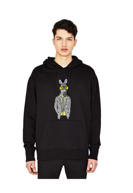 Черна мъжка качулка - Zebra Fashion