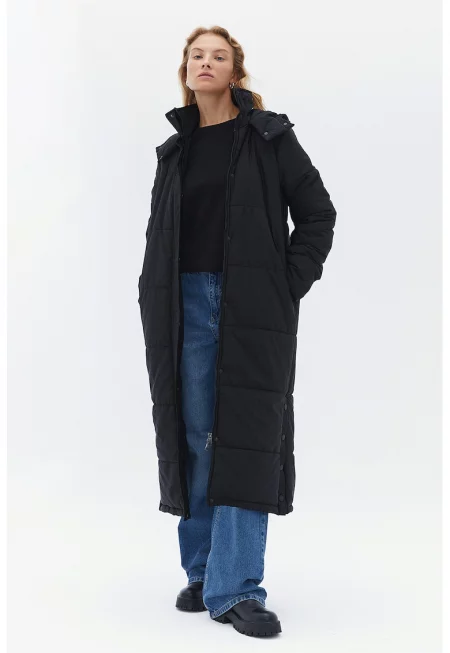 Дълго капитонирано зимно яке с качулка
