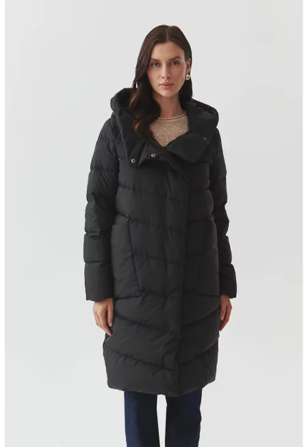 Дълго зимно яке с капитониран дизайн - Черен