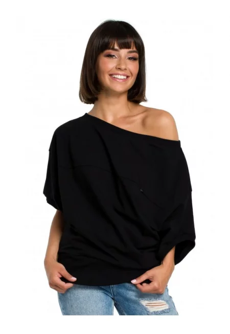 Дамска блуза - Памук/Еластан - Черна