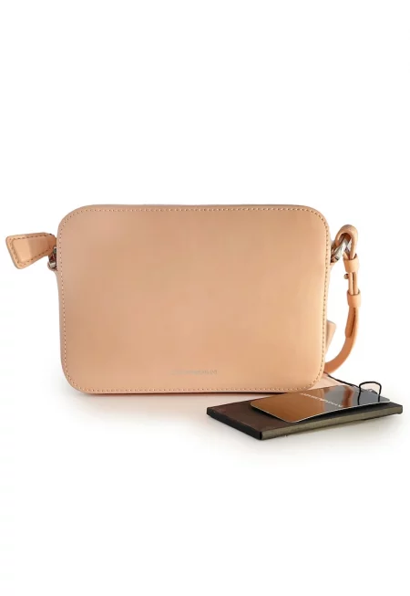 Дамска чанта -  Естествена кожа - 20 x 14 x 8 см - Бежов